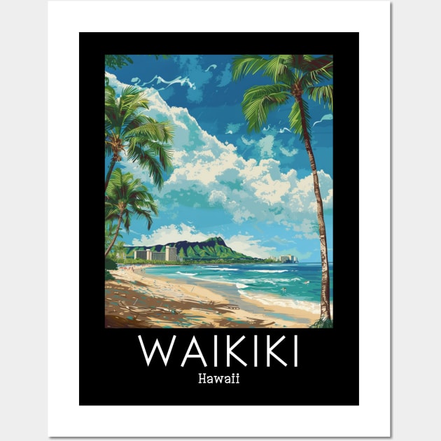 A Vintage Travel Illustration of Waikiki - Hawaii Wall Art by goodoldvintage